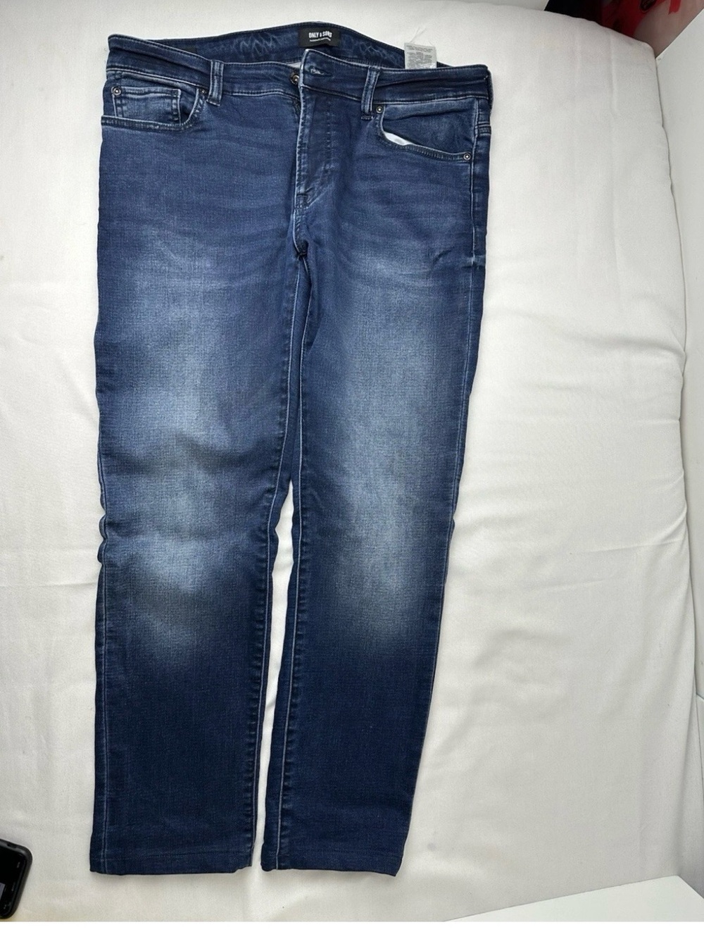 Only and Sons mens denim jeans size 33 X32 blue skinny solid cotton zip fly